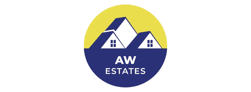 Logotipo en fondo negro de AW Estates, inmobiliaria en la Costa del Sol